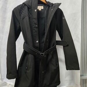 Michael Kors Black Softshell Belted Trench Coat with Hood XXS